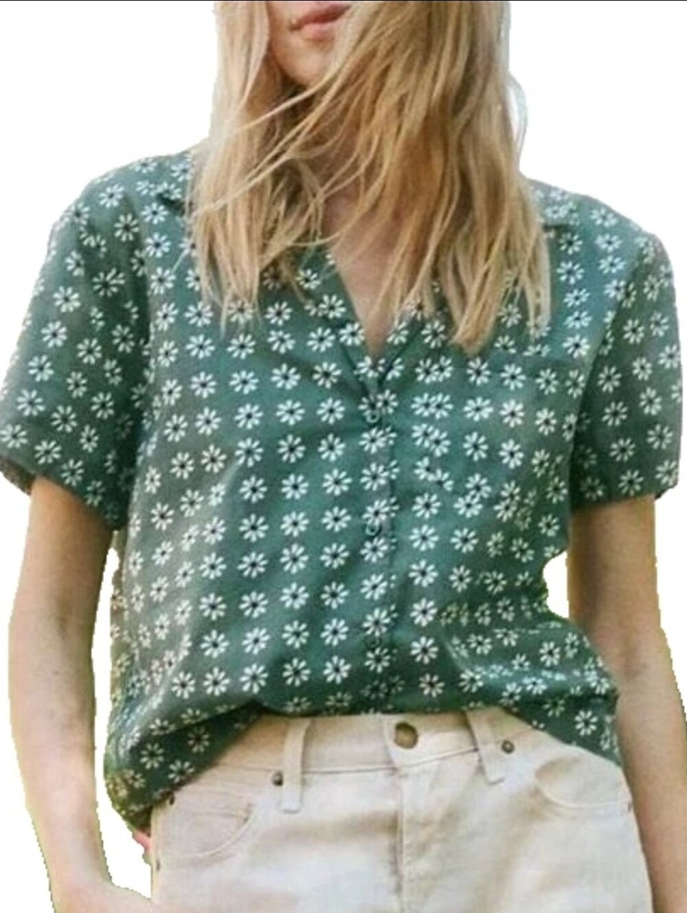 The Great The Tourist Top Shirt Palm Leaf Bandana Floral Print Green Size 2 M